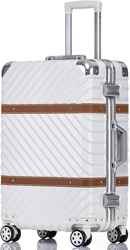 Amazon アスボーグ Asvogue スーツケース キャリーケース Tsaロック搭載 旅行 出張 復古 8輪 超軽量 機内持込可 L ホワイト スーツケース