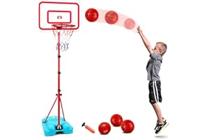 AOKESI Kids Basketball Hoop with 3 Balls Adjustable Height 2.9 ft-6.2 ft, Mini Basketball Hoop Stand Kids Indoor Outdoor Toy Play Backyard Outside Toys for Boys Girls Age 3 4 5 6 7 8 Gift