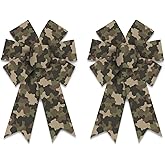 LANGFON 2 Pack Army Camo Bows - Linen Burlap Military Camo Ribbon Bows for Wreaths, Retirement Party Decor, Indoor/Outdoor Use