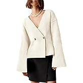 Saodimallsu Womens V Neck Cardigans Long Bell Sleeve Button Down Open Front Loose Knit Fall Sweater Blazer