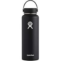 Hydro Flask Water Bottle - Stainless Steel & Vacuum Insulated - Wide Mouth with Leak Proof Flex Cap - 40 oz, Black