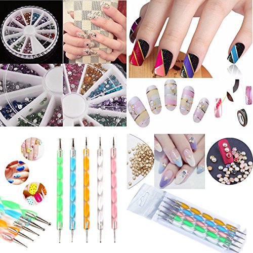 DIY Glitter Nail Rhinestones Decorations Dotting Tool Water Transfer Sticker Decal Nail Line Tape Striping Nails Sanding Buffing File Beauty Accessories Nail Art Set Kit - Thumbnail 4