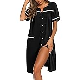 Ekouaer Nightgowns for Women Cotton House Dress with Pockets Button Down Night Gown Short Sleeve Duster Housecoat S-3XL