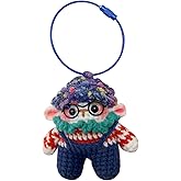 Sheep With Glasses Handmade Crochet Novelty Cartoon Animals Car Keys Handbag Backpack Charms Birthday Gift For Couple (Navy Blue Sheep)
