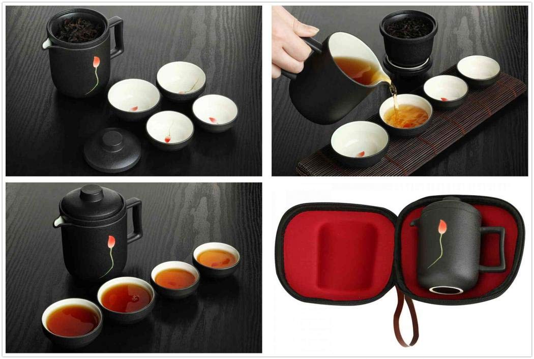 Juego De Tetera Con 4 Tazas De Ceramica Con Infusor Para Te De Hojas Sueltas O Te En Flor Hecho A Mano Lotus Estilo Japones Chino Juego De Te Kungfu Portatil De