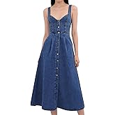 utcoco Denim Dress for Women Sleeveless Button Down Slim Fit Midi Jean Dresses for Women 2025