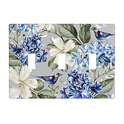 Pznen Triple Toggle Wall Plate, Blue Floral Spring