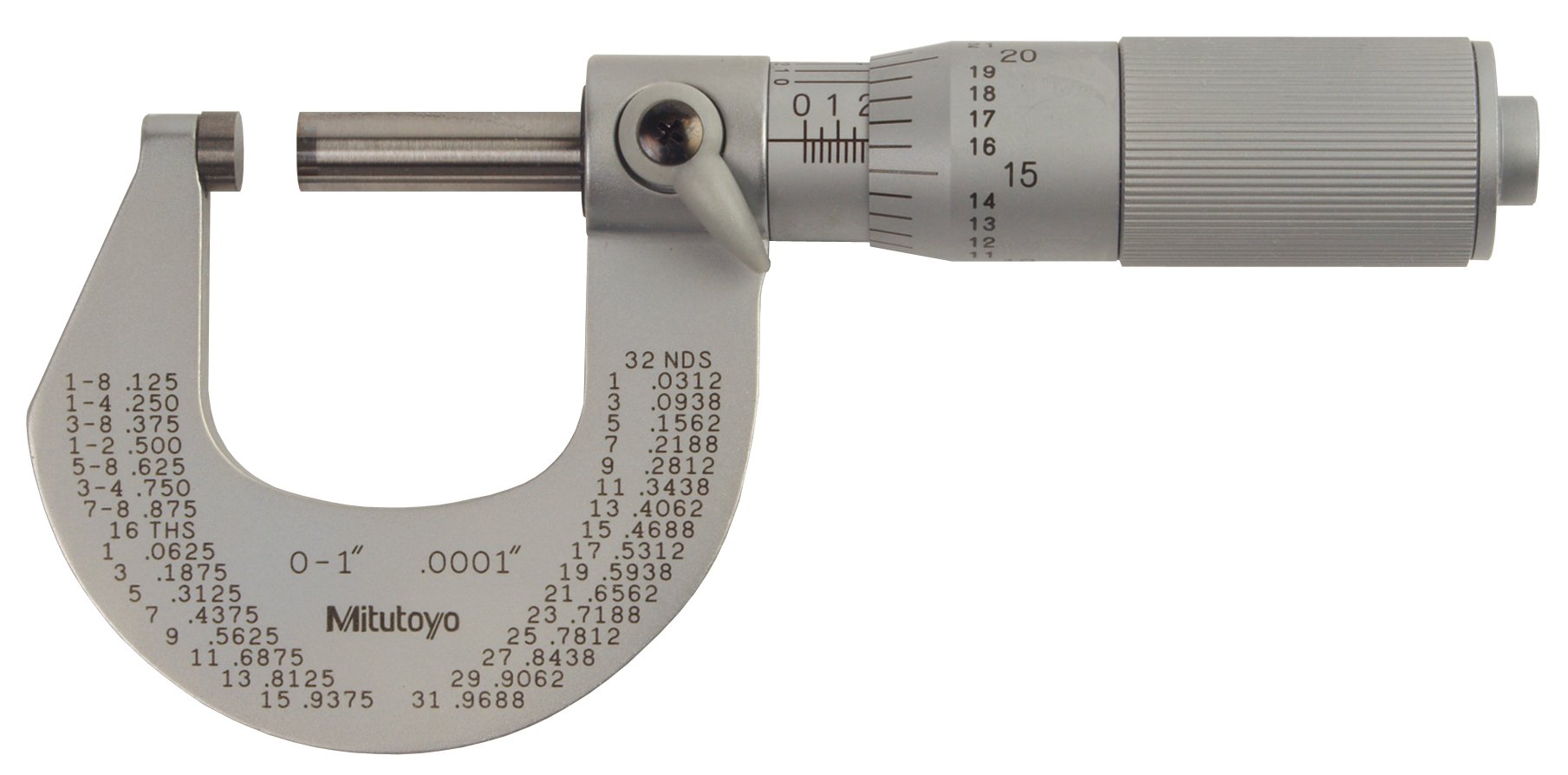 Mitutoyo 101-117 Series 101 Outside Micrometre with Friction Thimble, 0"-1" Range, 180 g Mass