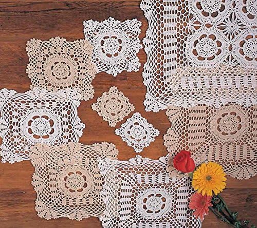Handmade Crochet Lace Doily. 100% Cotton Crochet. White, 4 Inch Square. Four pieces .