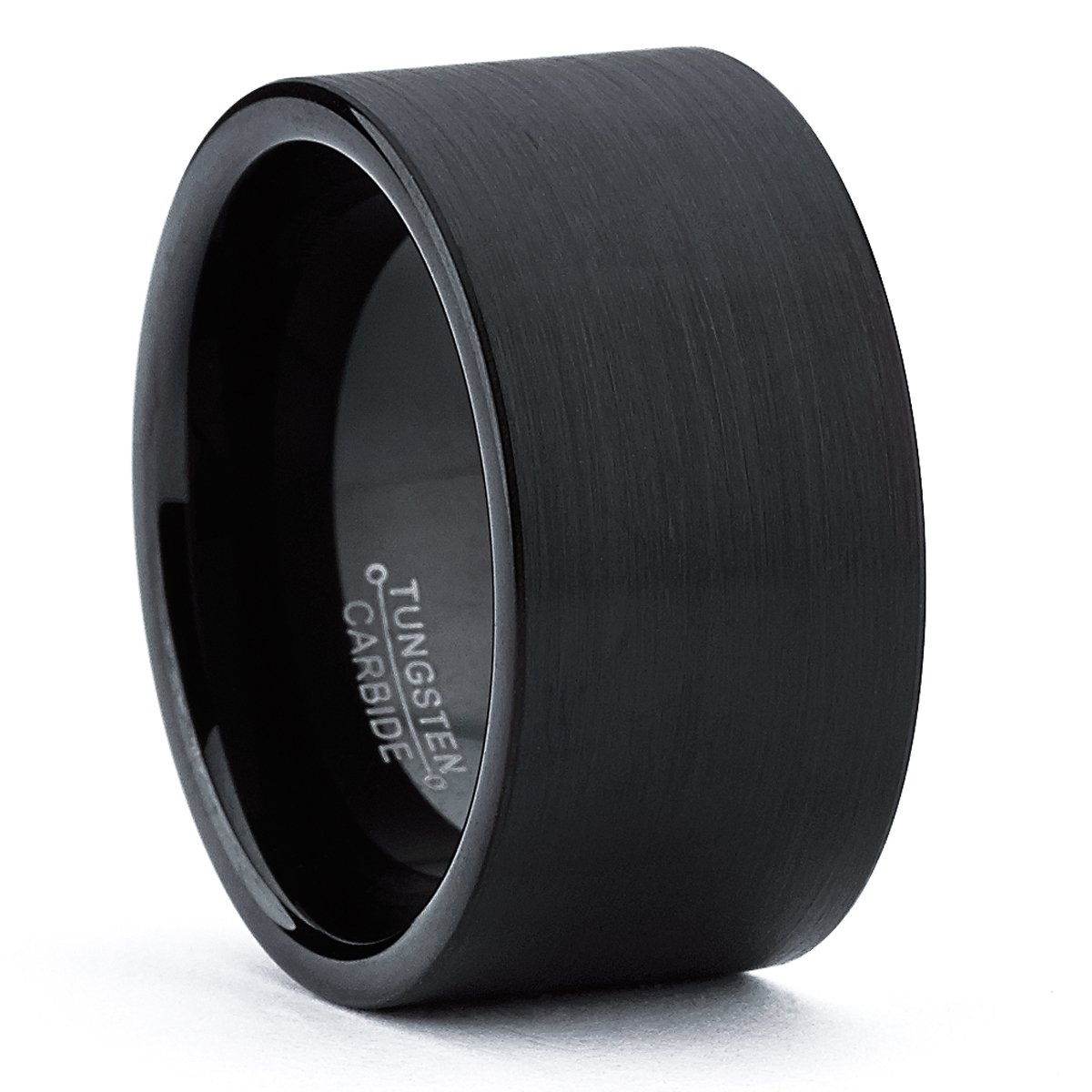Anillo de carburo de tungsteno cepillado negro con parte superior plana para hombre, 0.472 in, ajuste cómodo, talla 9