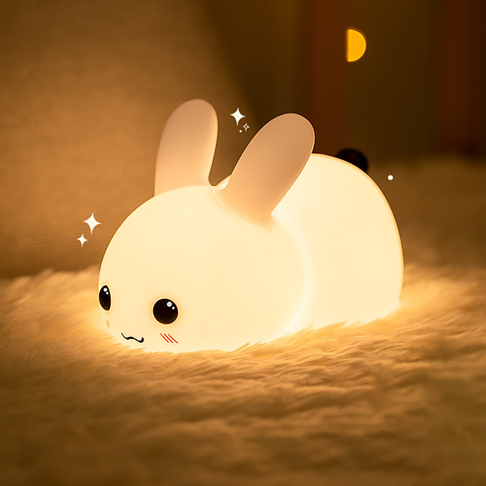 Verve Jelly Cute Bunny Baby Night Light Kids Lamp, 2 Colour Changing LED Portable Animal Silicone Lights, USB Rechargeable Night Lamp for Childrens Bedroom Nursery Toddler Room Decor Gifts