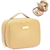 BAKLUCK Travel Makeup Bag Large Capacity Cosmetic Bags with Compartment Open Flat Make up Organizer Waterproof Leather for Women,Yellow