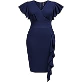 Miusol Women's Plus Size Vintage V Neck Ruffles Sleeve Business Cocktail Party Pencil Dress
