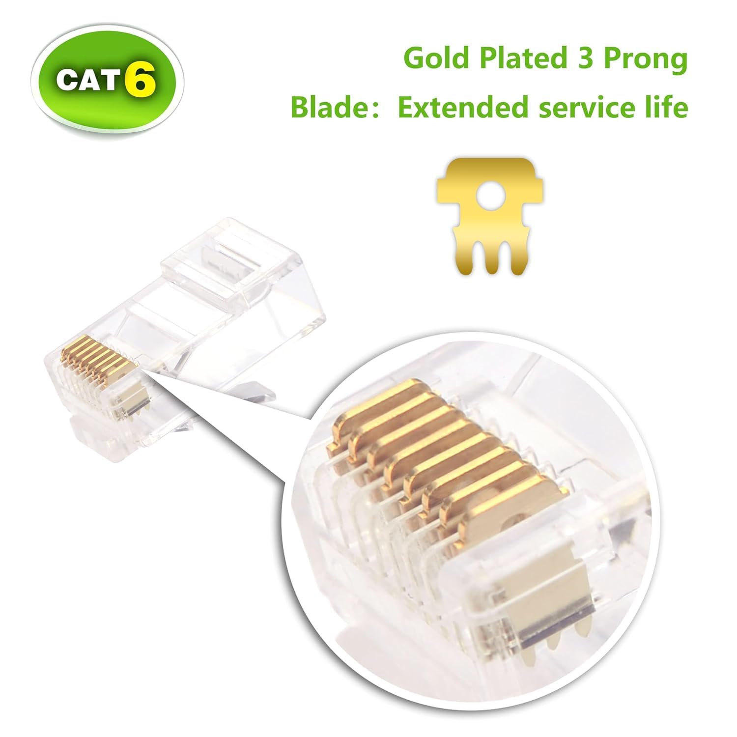 VCE UL Listed Cat6 RJ45 Pass Through Connectors 50-Pack, Cat 6/Cat 5e RJ45 Ends Gold Plated for Solid or Stranded UTP Network Cable Support PoE