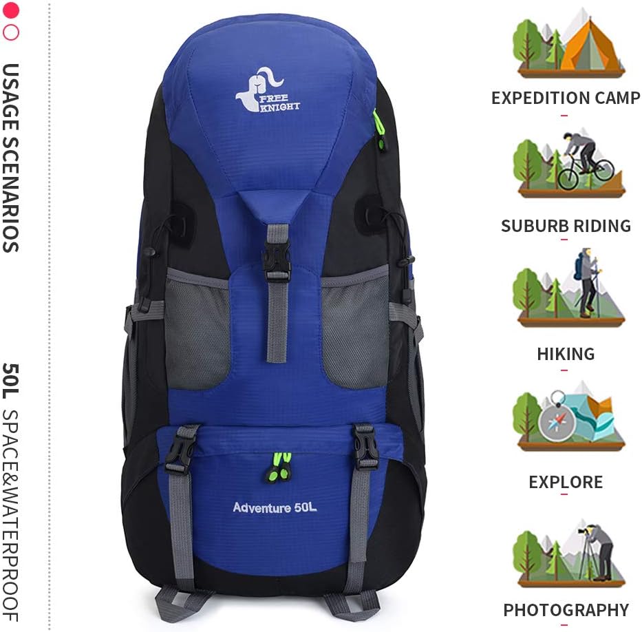 free knight 50L Waterproof Ultra Lightweight Hiking Backpack,Frameless,Outdoor Sport Daypack Travel Bag for Climbing Camping Touring Mountaineering Fishing (Blue) - Image 3