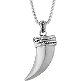 Metro Jewelry Tooth Pendant Necklace for Men in Stainless Steel with Antique Finish on Box Chain