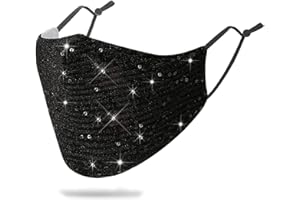 MLGDA Sparkly Sequins Mouth Masc Fashion Designer Glitter Cotton Face Cover With Adjustable Ear Loops Reusable Masquerade Party Nightclub Rave Festival Sequins Face Covering (Black)