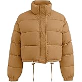 Flygo Women Cropped Puffer Jacket Winter Long Sleeve Quilted Puffy Bubble Padded Short Coats with Drawstring