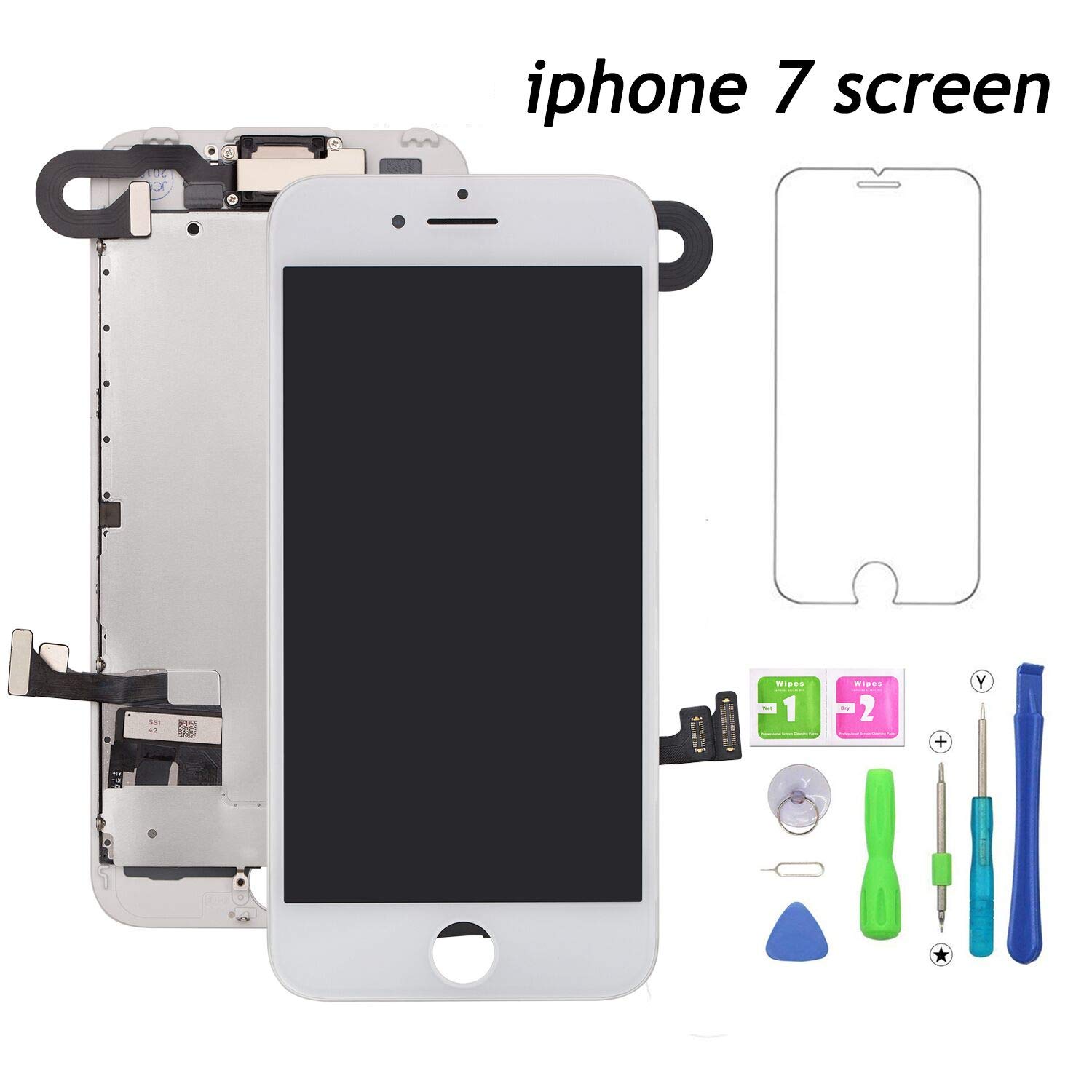 For iPhone 7 White Screen Replacement Touch Screen Display LCD Digitizer Assembly With Front Facing Camera Proximity Sensor+Ear Speaker+Repair Tools(iPhone 7 Screen,White)