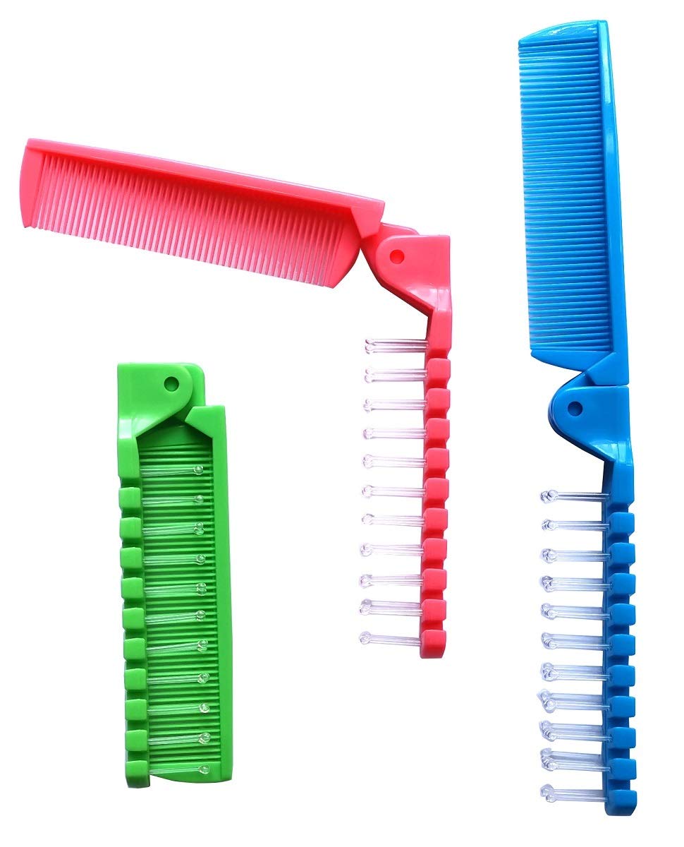 Fontee® 3pcs Small Folding Hair Brush, Travel Hair Brush, Baby Braiding Brush, Pocket Comb for Kids and Adults, 3 Colours