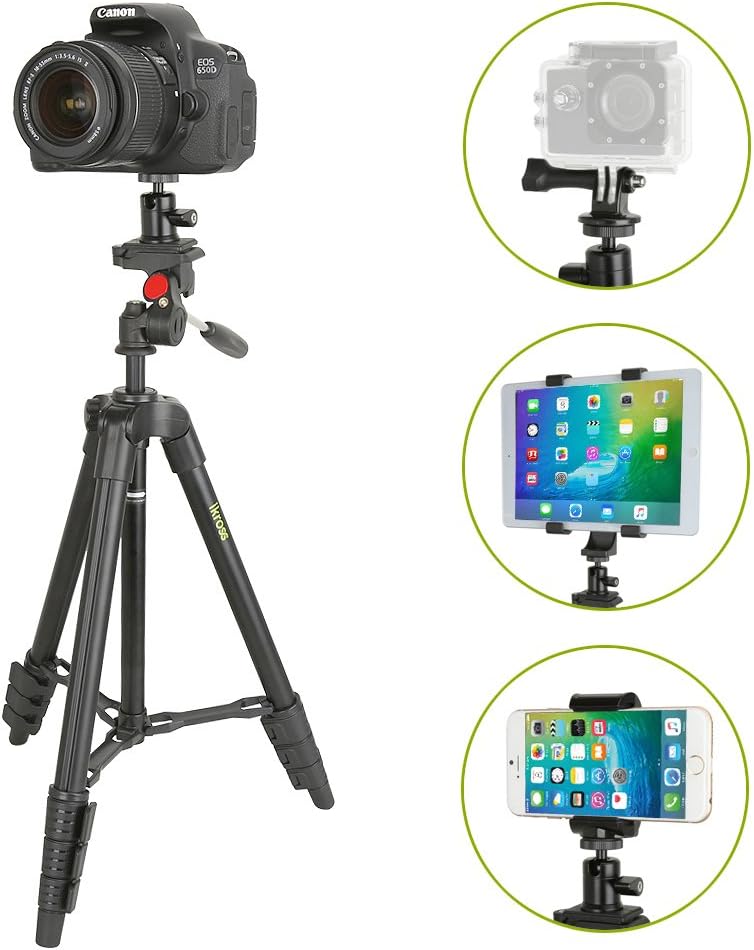Tablet Stand, GordVE 47-inch Digital Camera Tripod with 4 Adapter for Smartphone,Gopro, Tablet, DSLR Camera and Carrying Bag