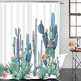 BLEUM CADE Smurfs Yingda Bathroom Shower Curtain Tropical Cactus Shower Curtains with 12 Hooks, Cactus Flowers Blossom Bath Curtain Durable Waterproof Fabric Bathroom Curtain (Cactus, 70 × 69 inches)