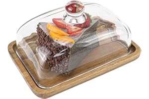 EdirFtra Butter Dish, Bamboo Butter Dish with Glass lid, Dessert and Transparent Cheese Dish, Size 7.4x4.9 inches