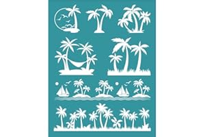 OLYCRAFT 4x5 Inch Coconut Tree Clay Stencils Summer Landscape Silk Screen for Polymer Silk Screen Stencils Mesh Transfer Stencil Mesh Stencil for Polymer Clay Jewelry Making