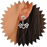 Andelaisi Boho Lotus Flower Ear Jacket Earrings Vintage Hollow Lotus Studs Earrings Gold Flower Front Back Earring Personalized floral Statement Earring Jewelry for Women
