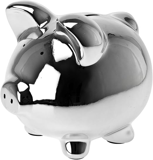 Extra Large Piggy Money Bank Silver/Chrome Amazon.co.uk Kitchen & Home