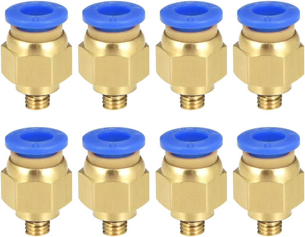 sourcing map Straight Pneumatic Push to Quick Connect Fittings M5 Male x 6mm Tube OD 8pcs, Gold,blue, M5 x 6mm