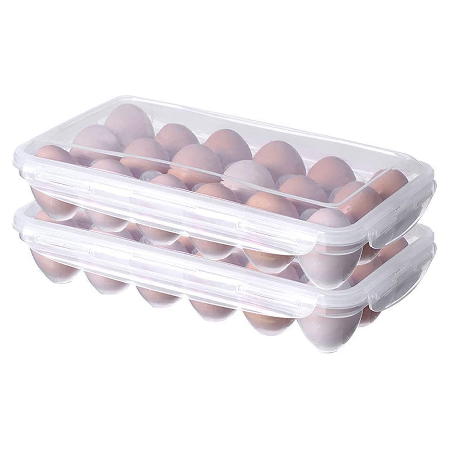 DHYLRICHER 2 Pack Modern Transparent Plastic Egg Trays, Rectangular, Holds 36 Eggs, Fits 18x2 Eggs, Sturdy, Freezer Safe, Hand Wash Only
