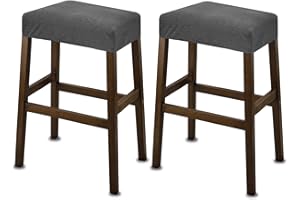 NeColorLife Stool Covers Rectangle,Stretch Waterproof Saddle Seat Covers for Counter Height and Kitchen Island Chairs,Vanity Barstool Cushion Protector,Gray,Pattern B,2 Pack