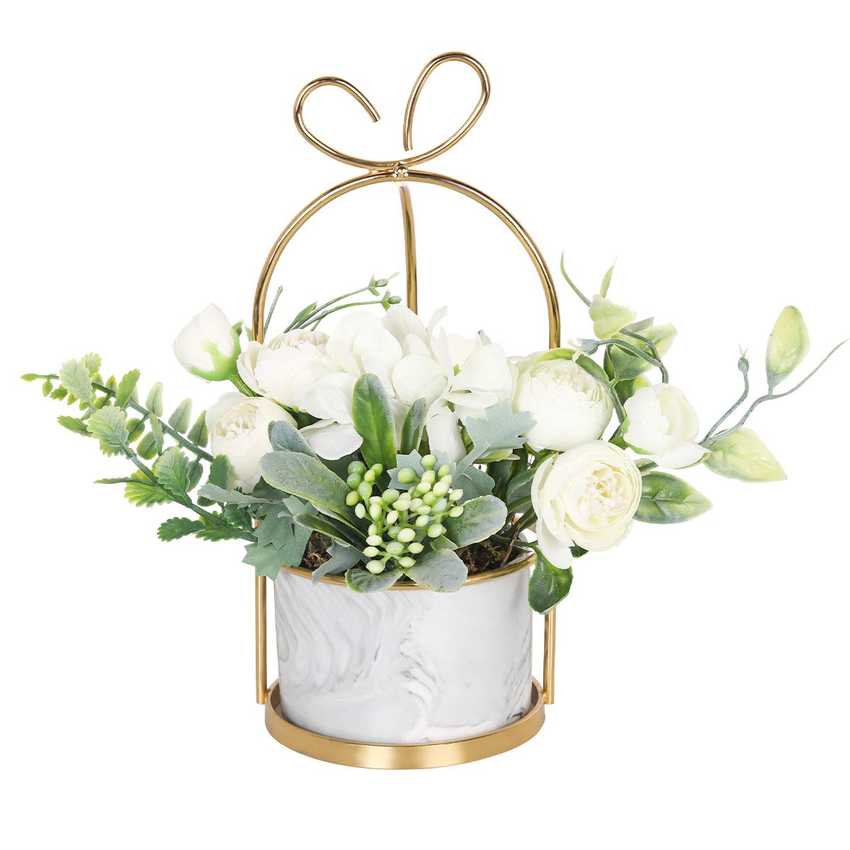 Hobyhoon Artificial Silk Flowers with Vase Fake Hydrangea & Chrysanthemum Floral Arrangement for Home Wedding Decor, Table Centerpiece, Living Room Desk Decoration