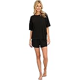 Live2Lounge Women’s 2 Piece Lounge Set with Oversized T-Shirt & Sleep Shorts, Casual Matching Pajama, Stretch Loungewear Set