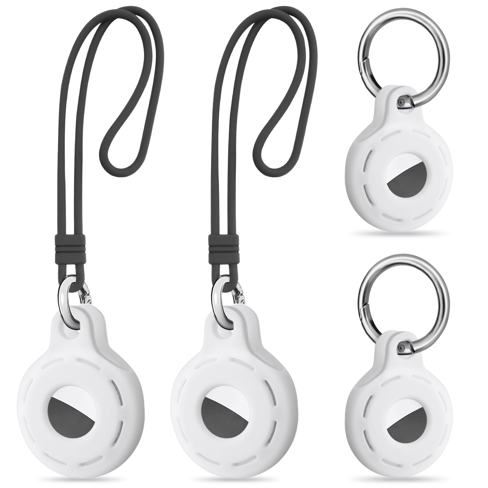 Ainiv Protective Case for AirTag, 4PCS Thick Silicone Keyring Case Compatible with Apple Airtag, Durable Protective Holder Cover with Anti-Lost Key Ring, Pet Collar Locator Tracker Cover