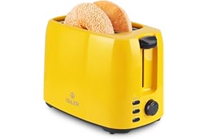 iSiLER 2 Slice Toaster, 1.3 Inches Wide Slot Bagel Toaster with 7 Shade Settings and Double Side Baking, Compact Bread Toaster with Removable Crumb Tray, Defrost Cancel Function Yellow