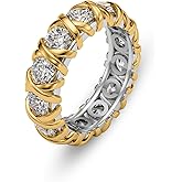Leaocean Gold CZ Wedding Band Rings For Women, Cubic Zirconia Rings For Women, Simulated Diamond Stackable Love Pave Rings Two Tone Tennis Ring Womens Ring