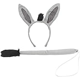JOINPAYA Donkey Costume Set: Donkey Ears Headband Tail Soft for Dress Up Party Halloween Birthday Cosplay 9.82in, Grey Black
