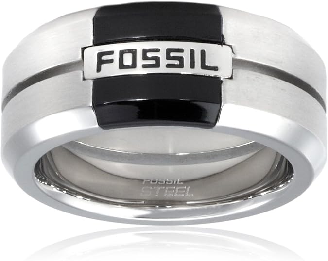 Fossil - JF84549040-510 - Bague Homme Acier et Bois - T60: Amazon.fr