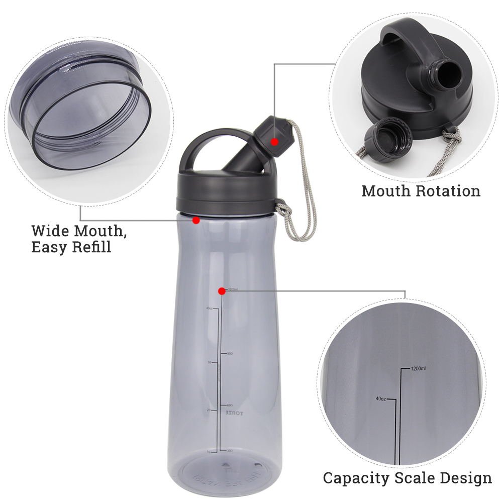 Bottiglia d\'acqua Sportiva - 1 Litro Bottiglia Acqua con Infusore BPA Free, a Prova di Perdite, Plastica Detox Bottiglie Acqua per Palestra, Sport, Yoga, la Corsa--Grigio