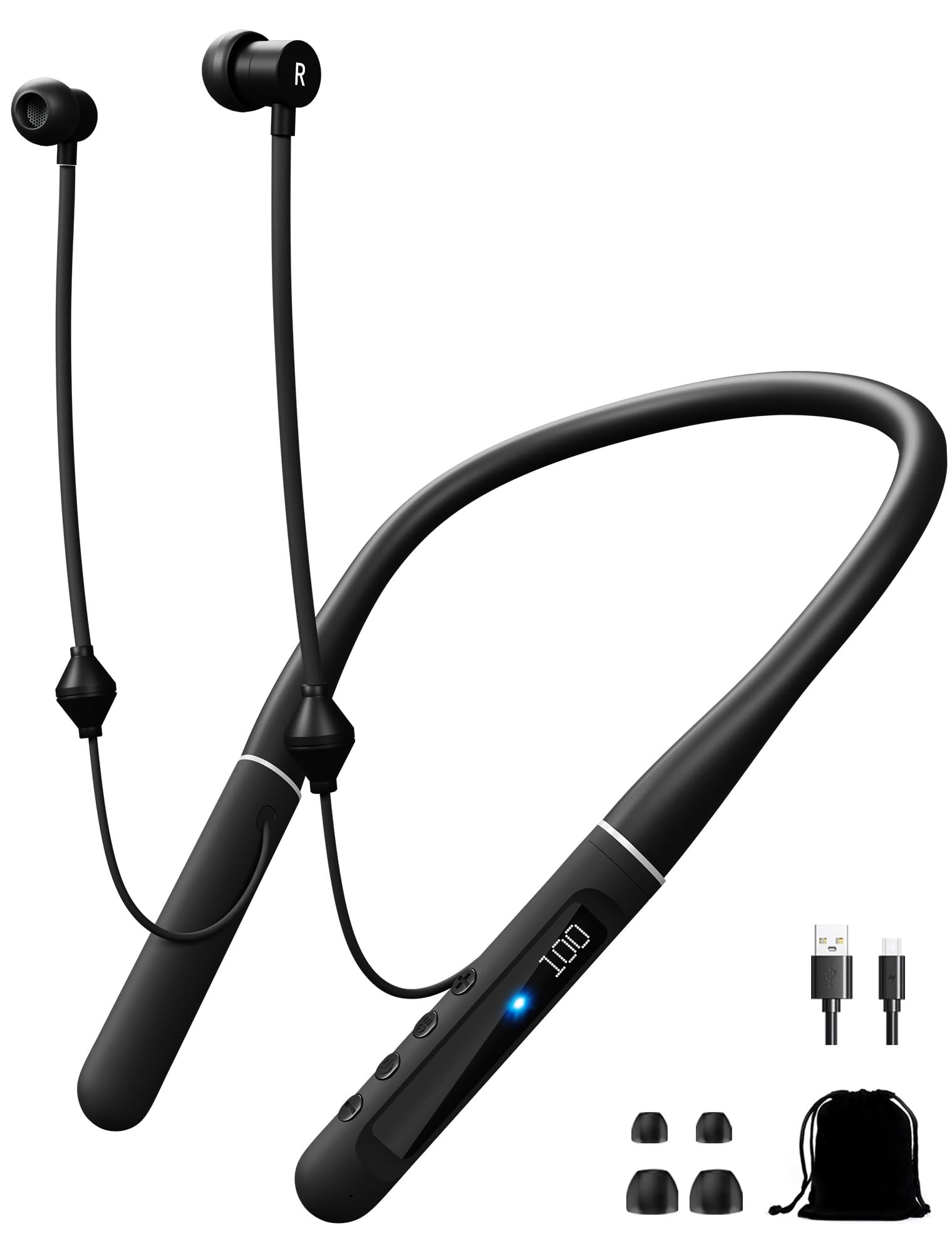 Photo 1 of Air Tube Bluetooth Headphones with LED Battery Display,EMF Free Neckband Wireless Earbuds with 25H Playtime,HD Bass Airtube Headphone Emf Free with Mic And Controls,Airtube Earbuds For Sleep,Work,Gym