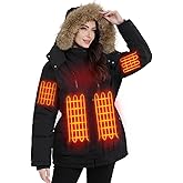 Muroly Heated Jackets for Women with Battery Pack 16000mAh, 6 Heat Zones Heated Coat for Women with Detachable Hood