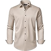 Lusead Men's Dress Shirts Long Sleeve Stretch Wrinkle Free Wedding Formal Business Button Down Shirt