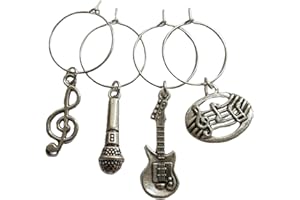4pcs Cute Music Note and Mini Musical Instrument Pendant Wine Charms, Glass Marker for Party, Musician Gift, 2cm Hoop