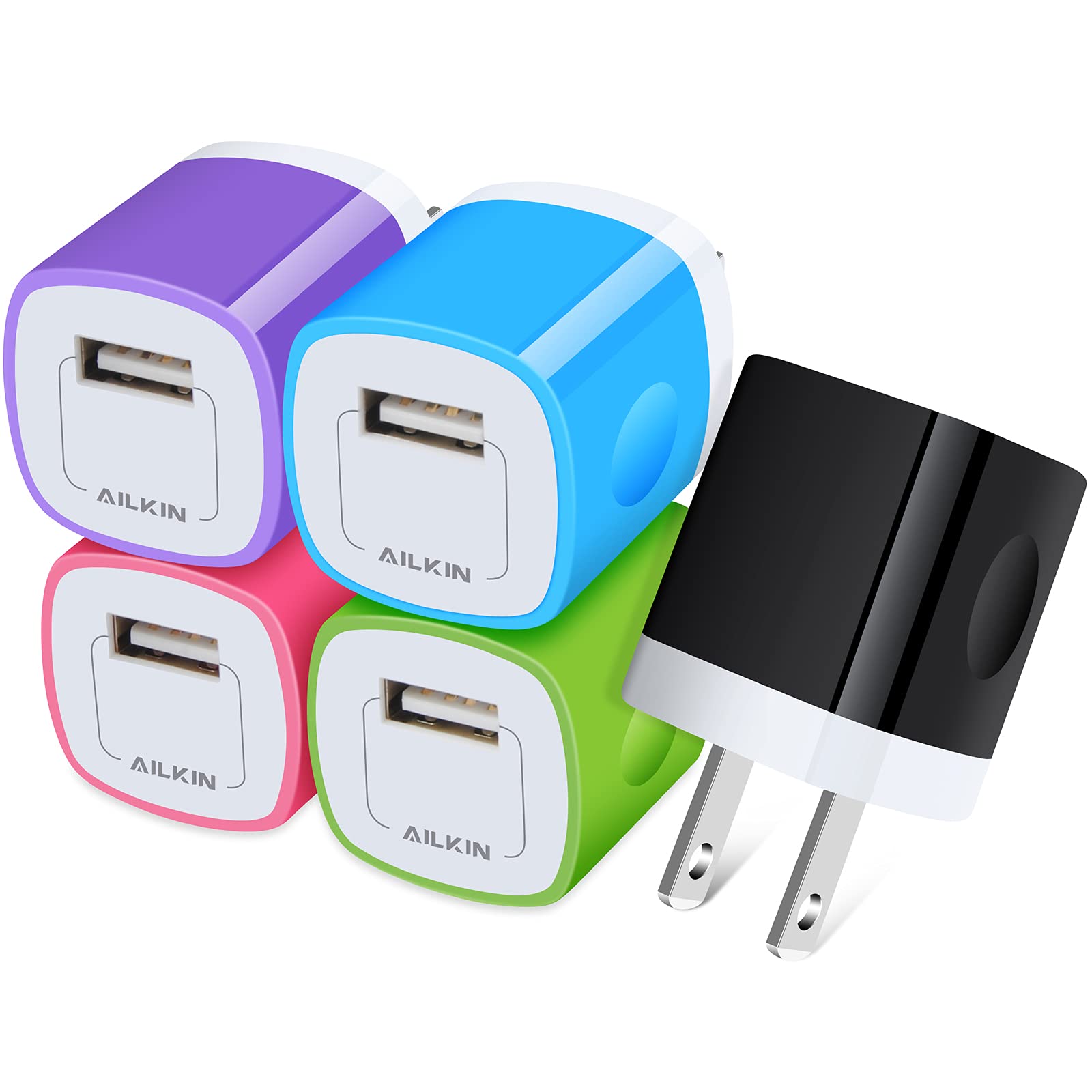 USB Wall Charger Plug, Fast Charging Block, AILKIN 5Pack 1A 1-Port Power Adapter Charging Cube Bricks Box for iPhone 17 16 15 14 13 12 Mini Pro Max/11/XR, iPad Pro/Air, Cell Phone USB A Plug Cargador