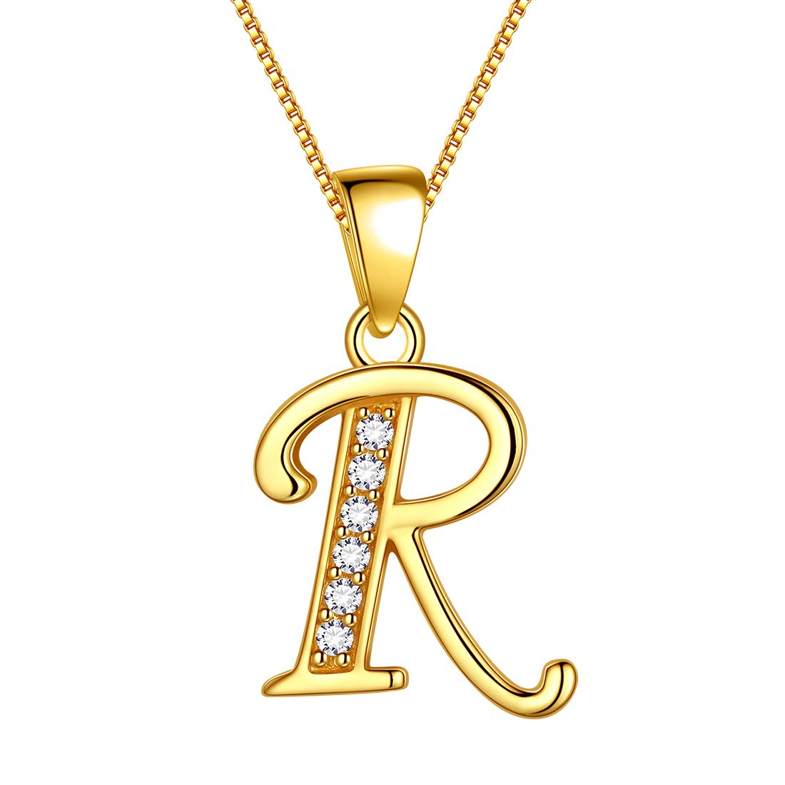 Aurora Tears Letter R Neckalce 925 Sterling Sliver 18K Gold Plated Initial R Alphabet Pendant with Cubic Zirconia Jewellery Dating Gifts for Women DP0045R-Y — image 1