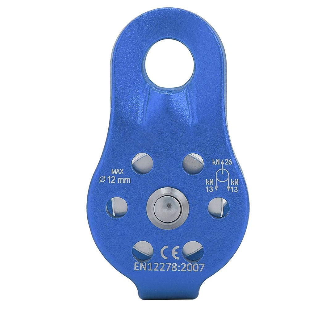 Climbing Pulley 26KN Aluminium Alloy Single Swivel Rope Pulley Heavy Duty Pulley Wheel Outdoor Ascending Devices (Blue)