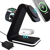 Yukrilt Magnetic Wireless Charger, 3 in 1 Charging Station with Nightlight, for Apple Magsafe iPhone 16/15/14/13/12, iWatch Series, AirPods Charger Stand(15W Adapter)