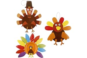 VINYL ETCHINGS Thanksgiving Craft Kits, DIY Make A Turkey for Festive Fall Party Game School Activities and Door Hanging Ornament Decoration Supplies for Kids and Adults, 3 Pack